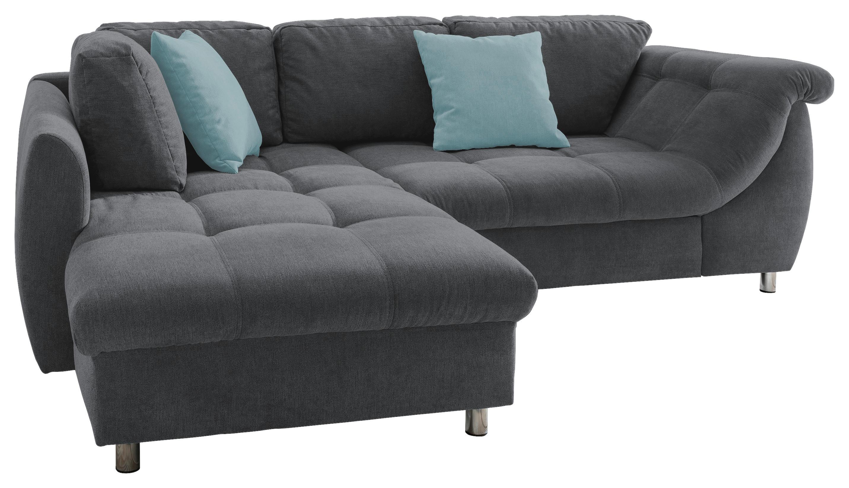 Ecksofa mit Schlaffunktion + Zierkissen Agira, Mikrofaser - Chromfarben/Pastellblau, Design, Textil (190/250cm) - Livetastic