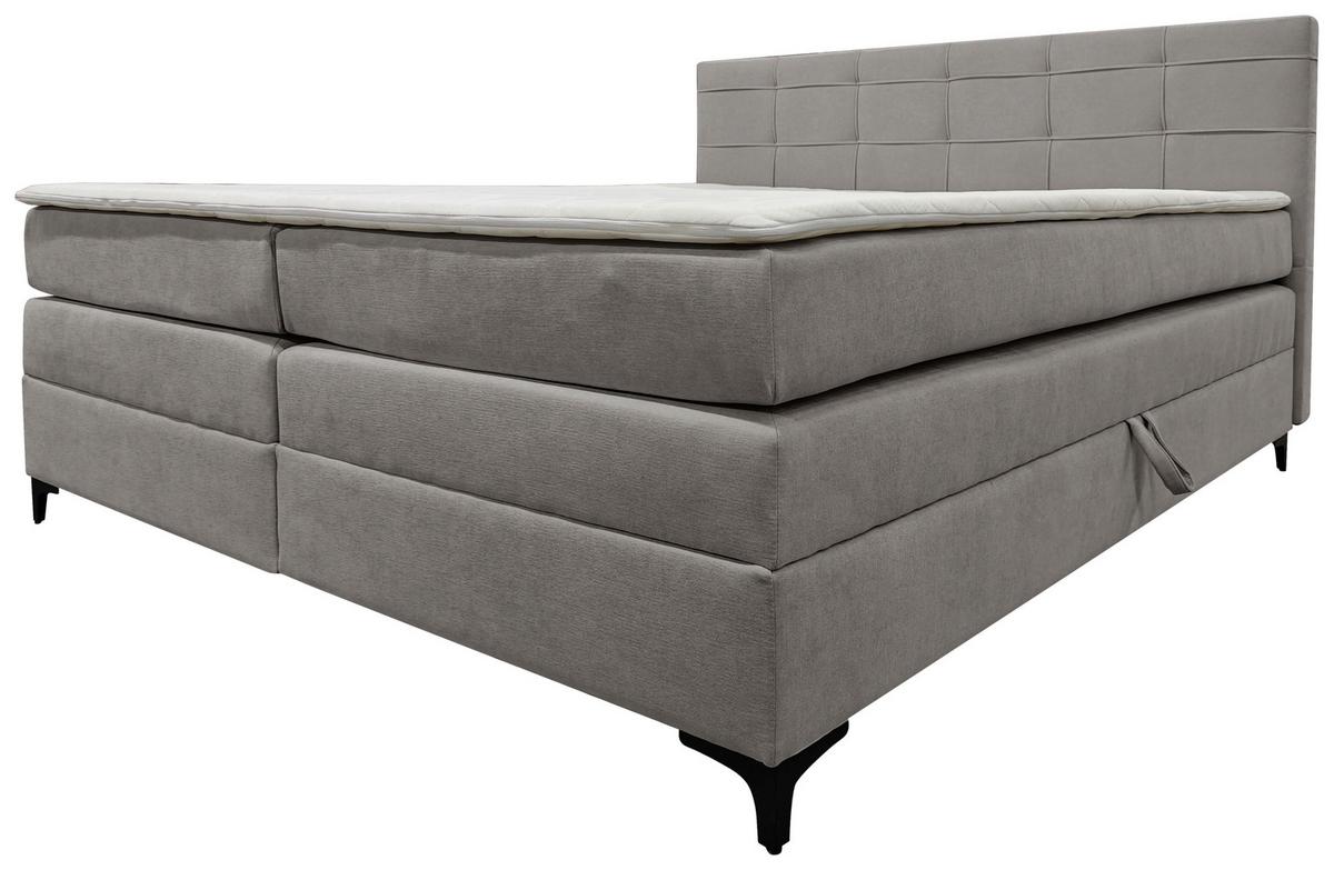 Boxspringbett Mitto mit Topper 180x200 cm - Hellgrau/Schwarz, KONVENTIONELL, Textil/Metall (180/200cm)