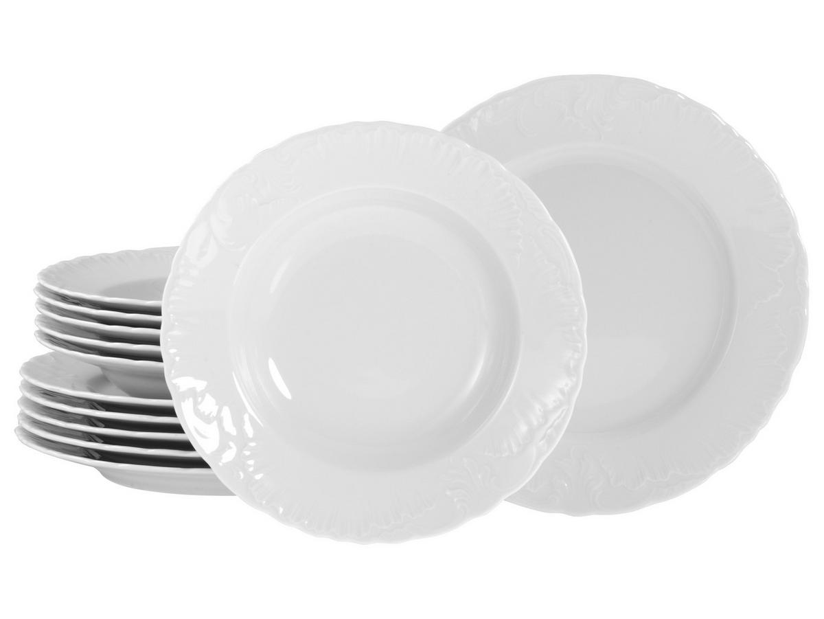 Tafelservice Rokoko Weiss Prozellan, 6 Pers., 12-teilig - Weiß, Basics, Keramik - Creatable