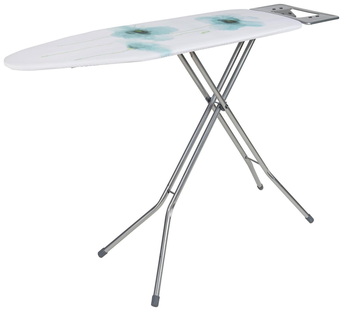 Bügelbrett Bastian Flowers 141x38 cm, inkl. Ablage - Türkis/Weiß, Basics, Textil (141/90/38cm) - Homezone