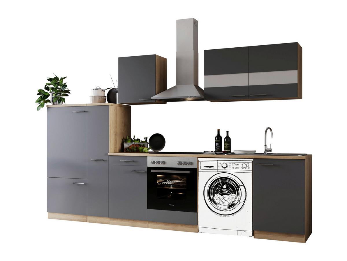 Küchenblock Merle Grau B: 310 cm - Eichefarben/Grau, Basics, Glas/Holzwerkstoff (310cm) - Respekta