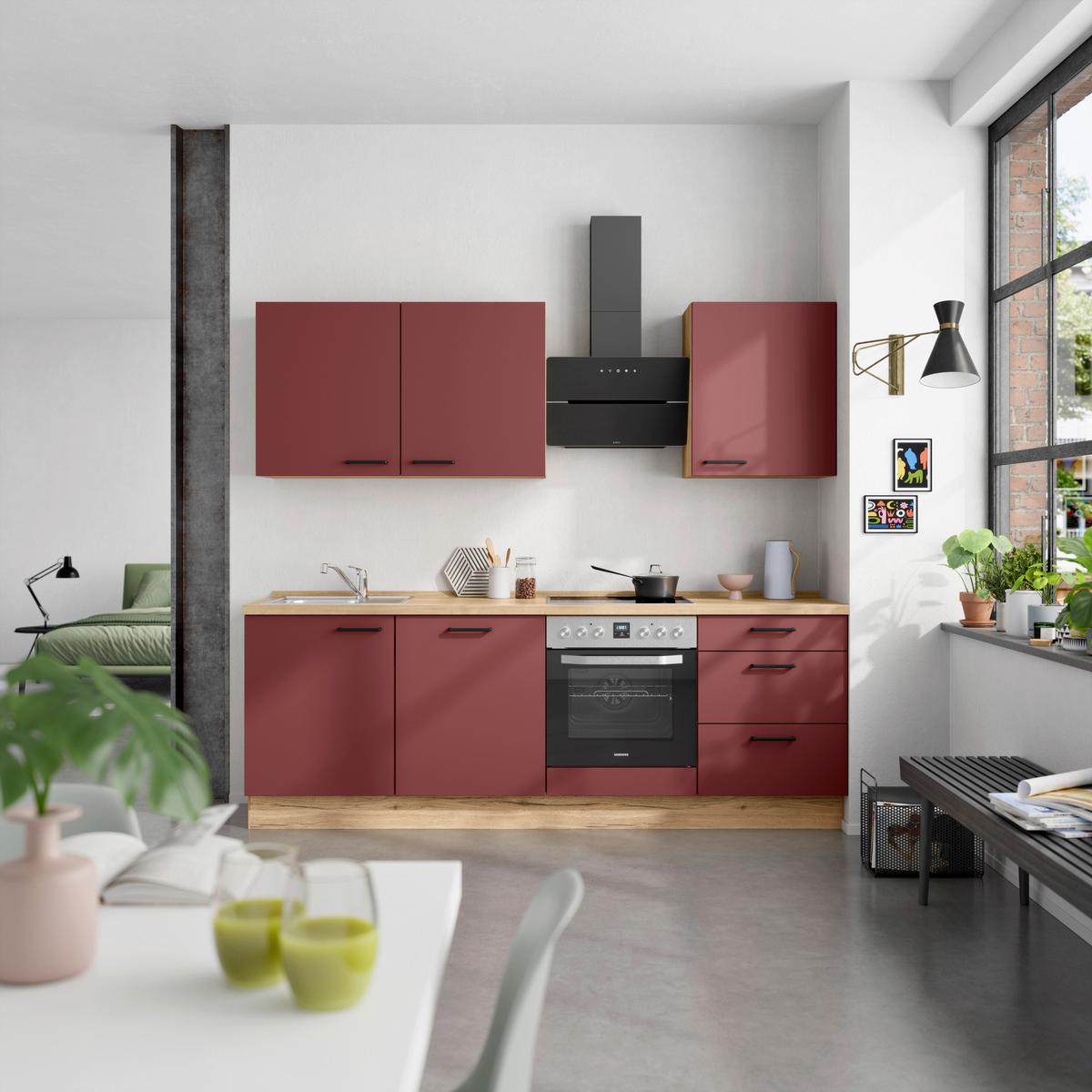 Küchenleerblock Easytouch High-Line, H9 Rechts - Eichefarben/Rot, MODERN, Holzwerkstoff (240cm) - Nobilia