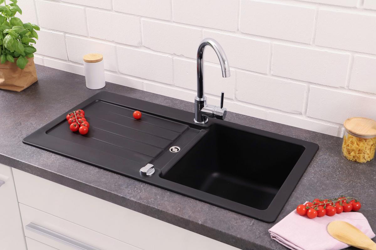 Spüle Atlanta Schwarz 86x20,5 Cm - Schwarz, Basics, Stein (86/20,5/43,5cm) - Respekta