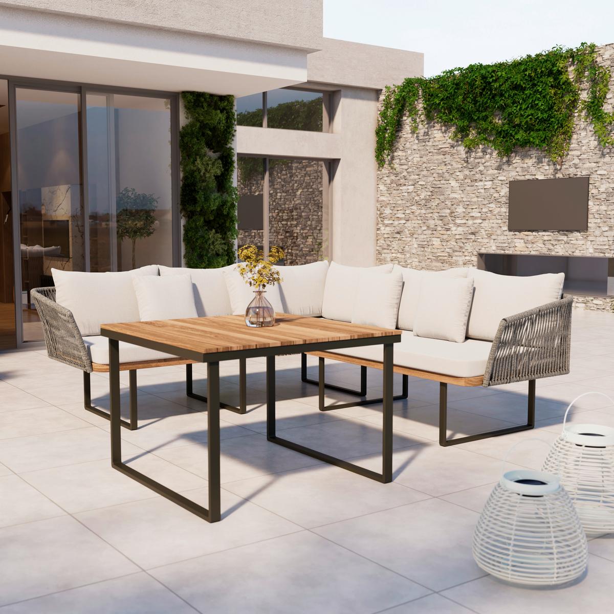 JEDÁLENSKÁ TERASOVÁ SÚPRAVA VIOLA - čierna/farba akácie, Modern, kov/drevo (228/75/75cm) - Bessagi Garden