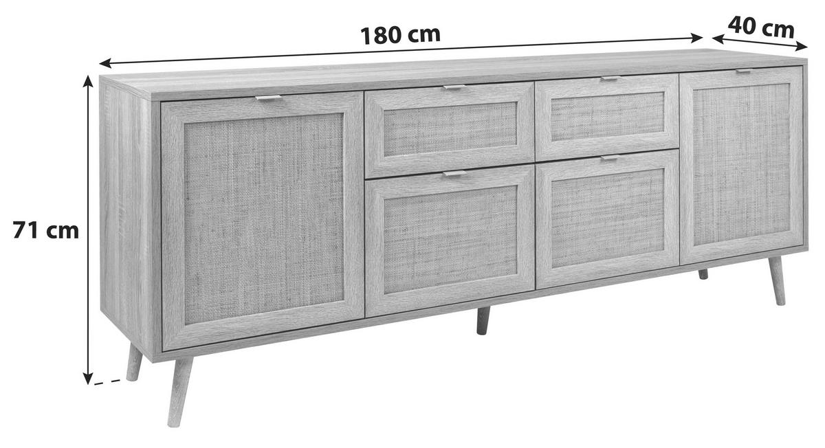 Sideboard Dekor Mit 4 Türen 180 Cm Bali Sonoma Eiche - Sonoma Eiche, Natur, Holzwerkstoff (180/71/40cm) - MID.YOU