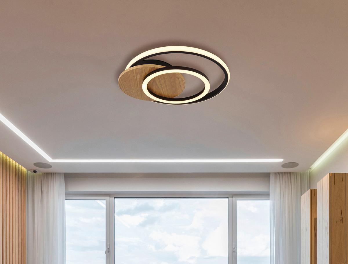 LED-Deckenleuchte 67331-24 Julio - Dunkelbraun/Opal, Natur, Holzwerkstoff/Kunststoff (38/36/6,5cm) - Globo