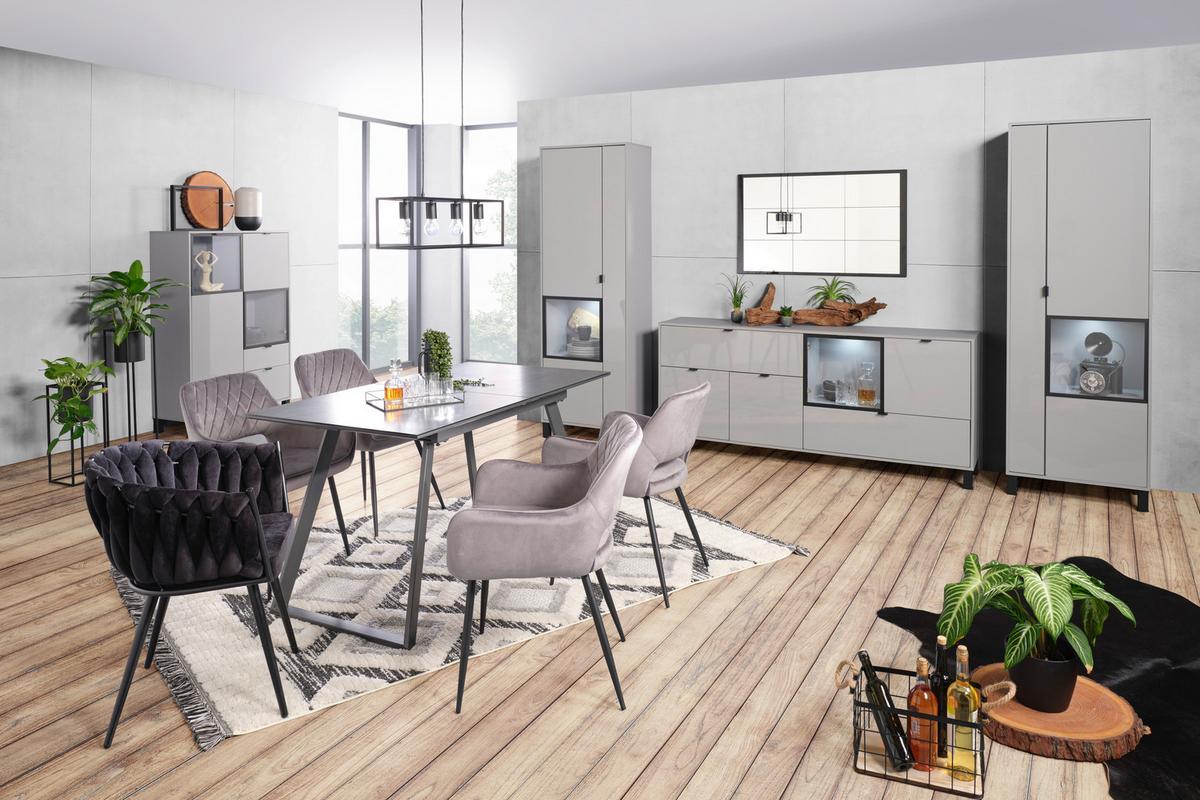 VITRÍNA GRID - šedá/černá, Moderní, kompozitní dřevo/plast (65/197/38cm) - Mömax