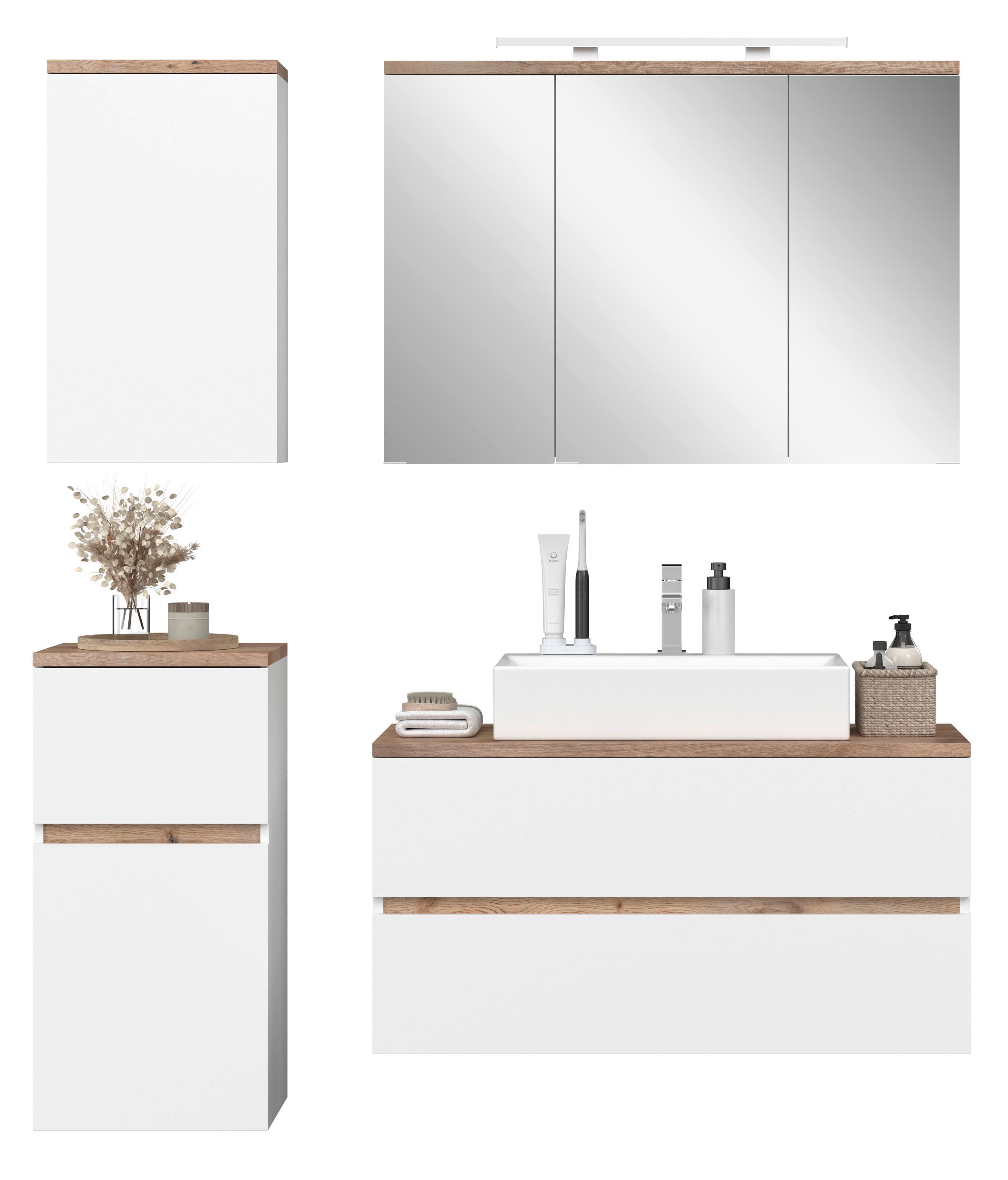 Badezimmer Marbella Weiß, Artisan Dekor 4-Teilig - Weiß/Eiche Artisan, MODERN, Holzwerkstoff (140/182/47cm)