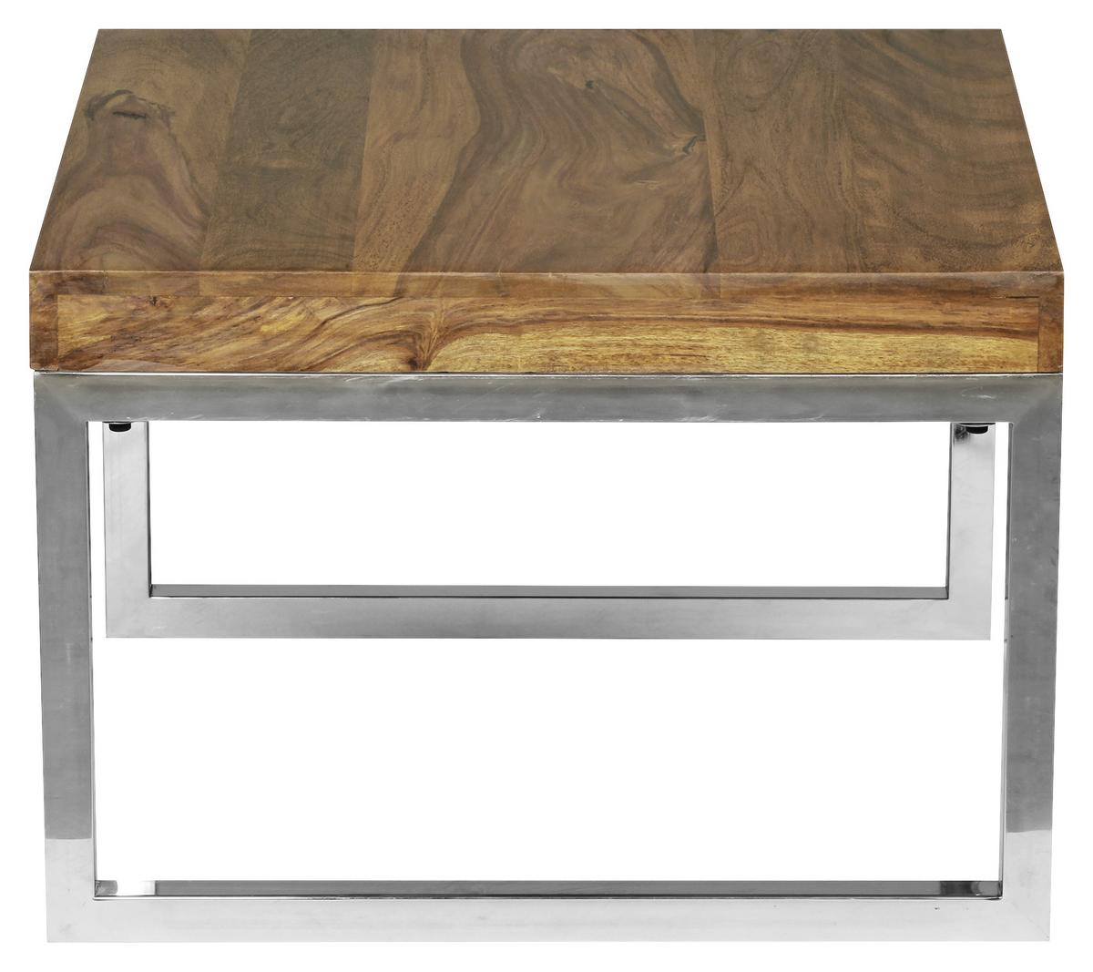 Beistelltisch mit Holzplatte Guna, Sheesham/Silberfarben - Silberfarben/Sheeshamfarben, Design, Holz/Metall (45/45/40cm) - MID.YOU