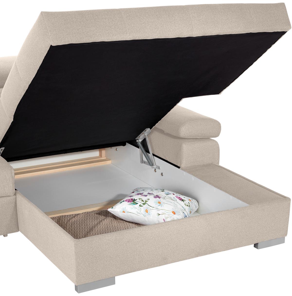 Ecksofa mit Bettkasten Perry Beige 292x183 cm - Beige/Silberfarben, Design, Textil (292/183cm) - Livetastic