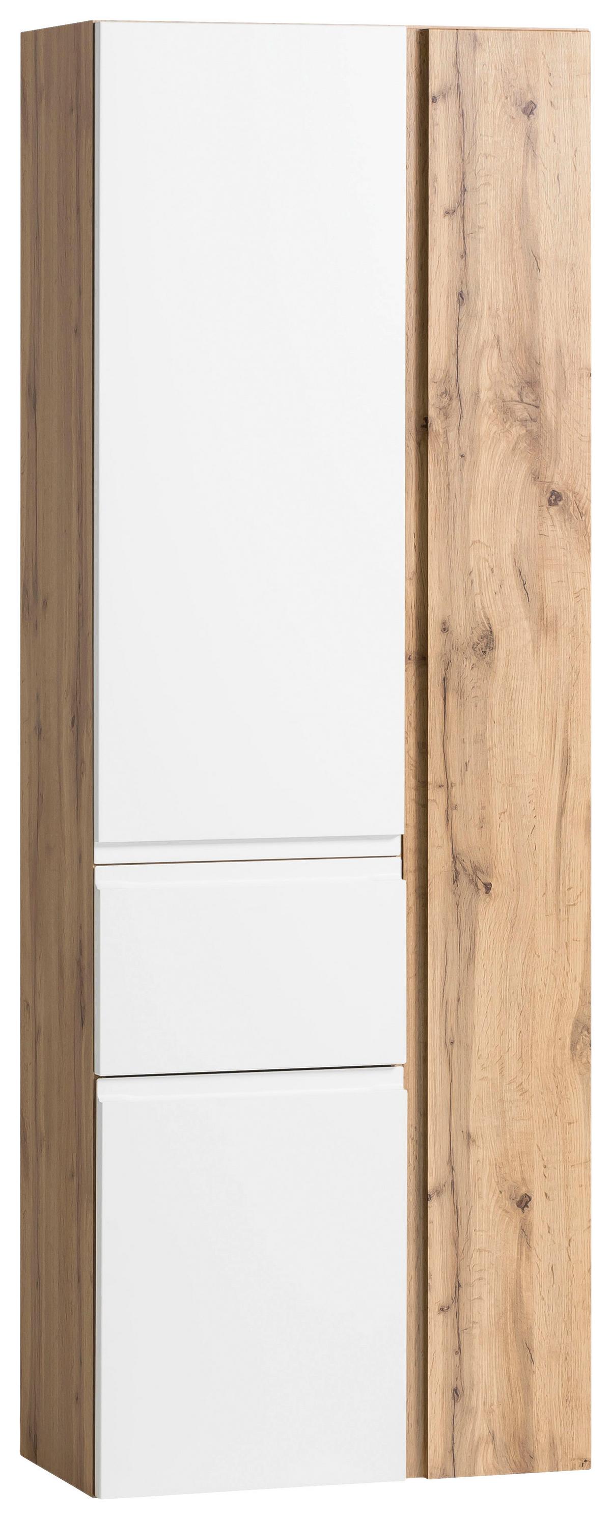 Badezimmer Hochschrank Varese BxH 65x180 cm Weiß/Eiche Dekor - Eiche Wotan/Weiß, MODERN, Holzwerkstoff (65/180/35cm) - Held
