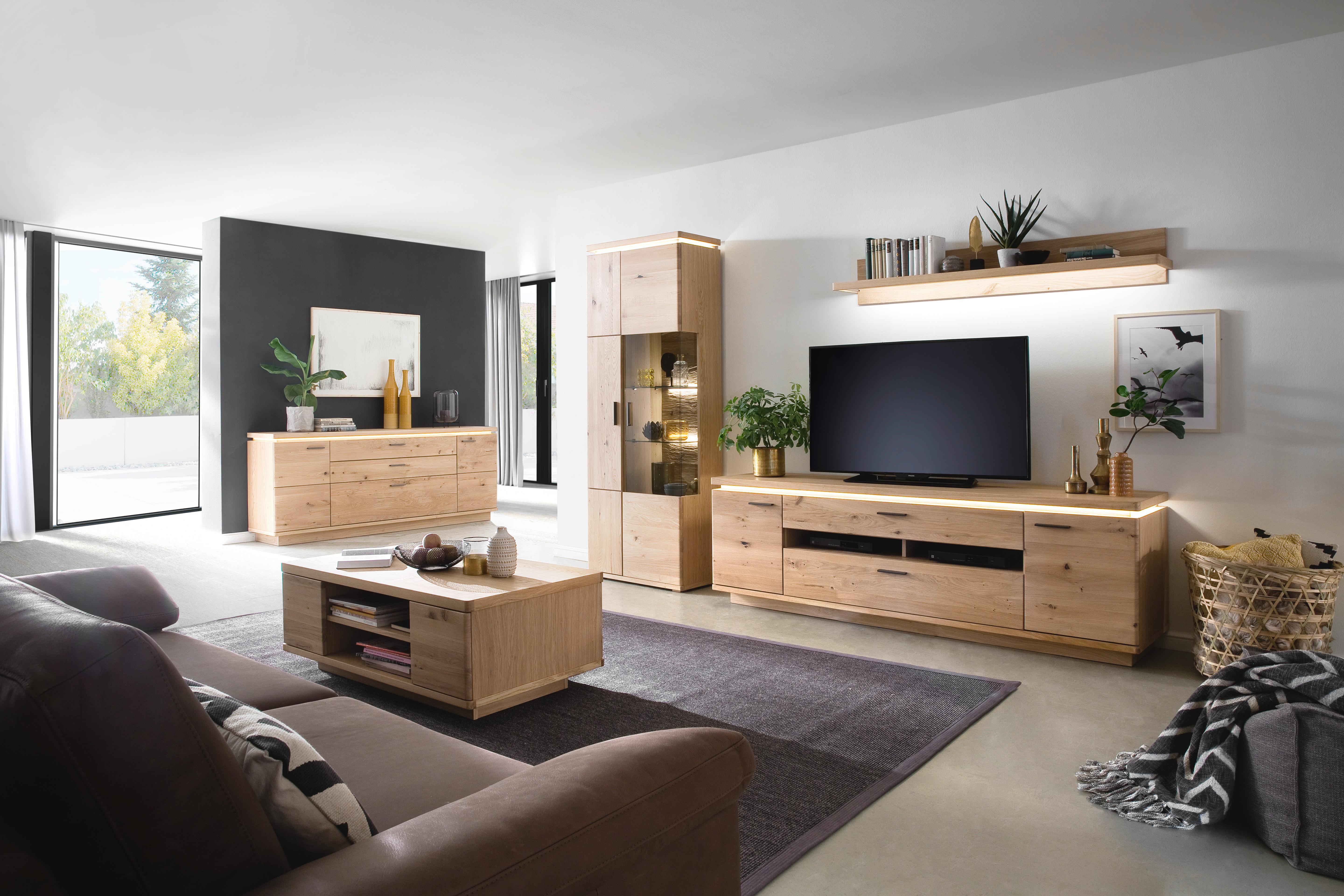 TV-Element Barcelona B: 219 cm Eiche Bianco - Eiche Bianco, Design, Holz/Holzwerkstoff (210/68/50cm) - Livetastic