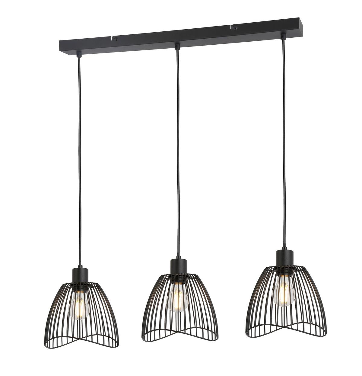 Hängeleuchte Sarina H: 120 cm 3-Flammig - Schwarz, ROMANTIK / LANDHAUS, Metall (80/20/120cm) - James Wood