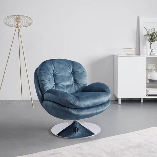 Křeslo ze sametu s chromovou nohou Ommy - modrá/barvy chromu, Moderní, kov/textil (82,5/84,5/85,5cm) - P & B