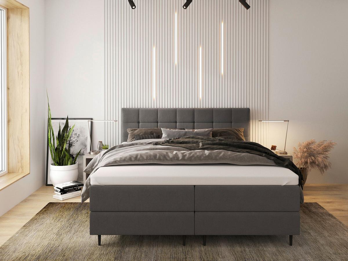 Boxspringbett mit Topper 180x200 Oregon - Dunkelgrau/Schwarz, KONVENTIONELL, Textil (180/200cm)