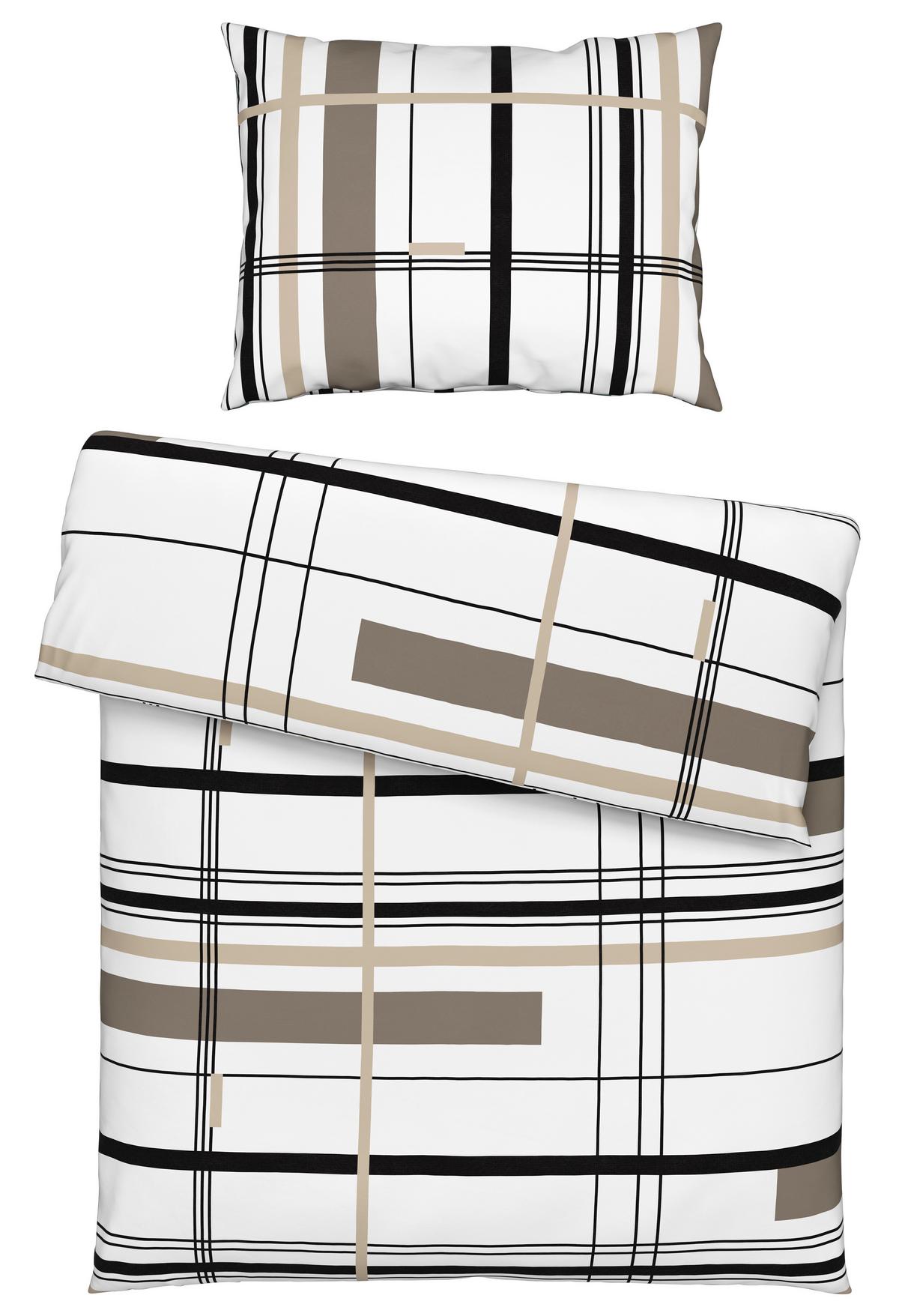 Renforcé-Bettwäsche 140x200 cm Elea Braun/Weiß/Taupe - Taupe/Braun, MODERN, Textil - Luca Bessoni