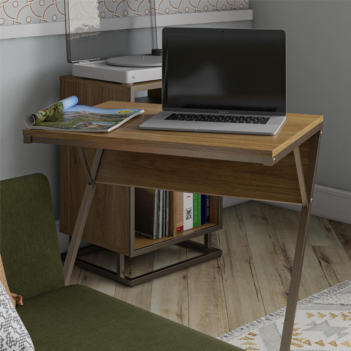 Schreibtisch Regal Wallnussfarben B: 72 Cm - Messingfarben/Walnussfarben, Design, Holzwerkstoff (64/72/49cm) - MID.YOU