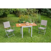 Balkonmöbel Set Naxos Akazienholz/Metall - Beige/Silberfarben, MODERN, Holz/Kunststoff - Gardenson