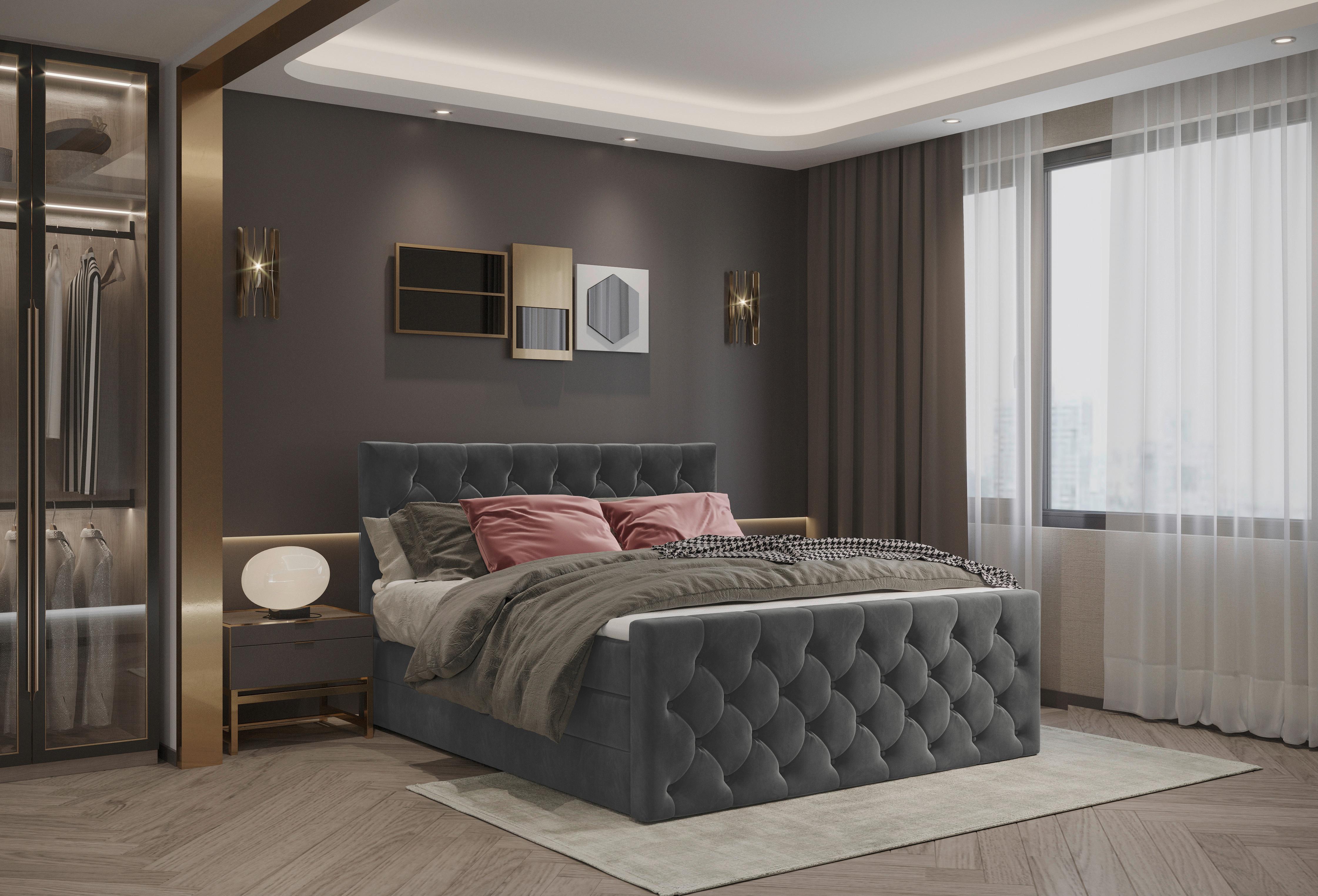 Boxspringbett Swing 19 Graphitfarben 140x200 cm H2 - Schwarz/Graphitfarben, ROMANTIK / LANDHAUS, Textil (144/121/212cm) - James Wood