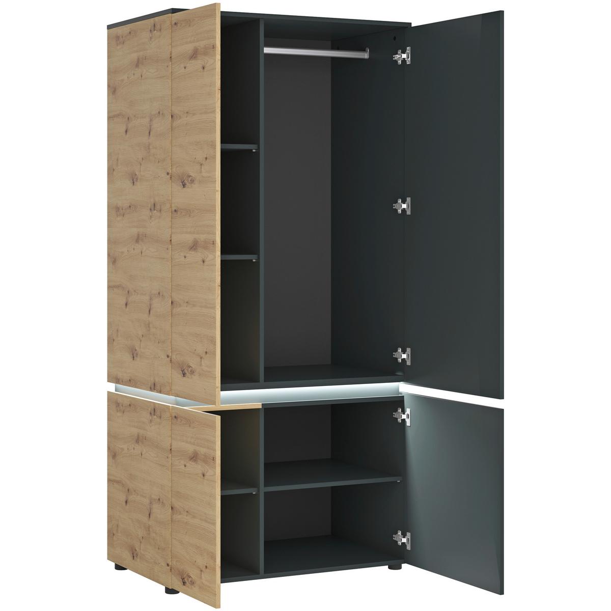 Schrank Luci Grau Eiche Artisan/Grau B: 95,4 cm - Eichefarben/Eiche Artisan, Trend, Holzwerkstoff (95,4/199/58cm) - MID.YOU
