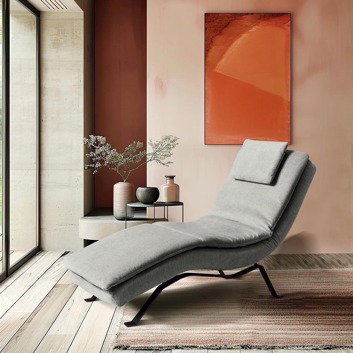RELAXLIEGE Grau, B: 65 cm - Schwarz/Grau, Design, Leder (65/95/171cm) - Celina Home