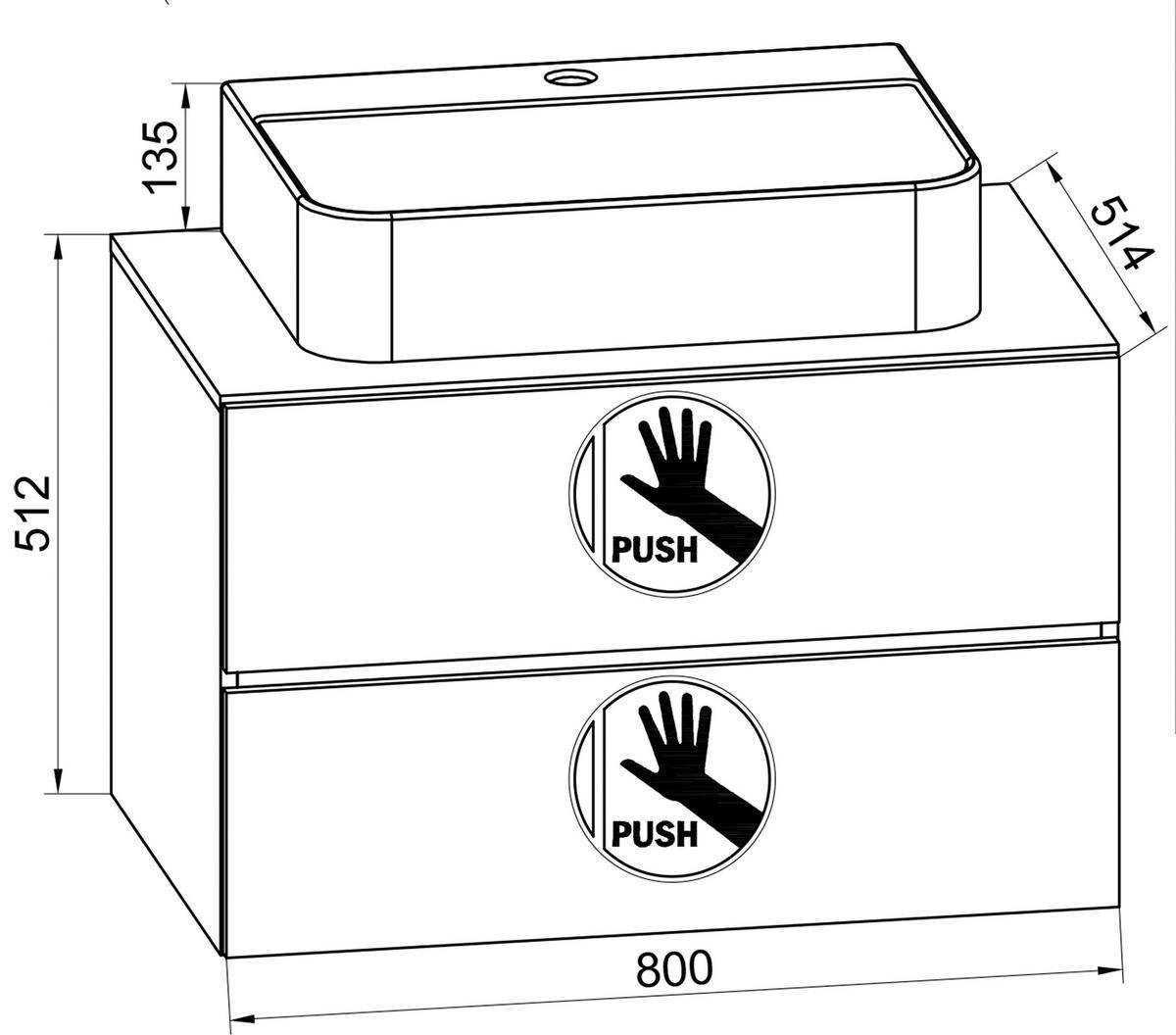 Waschtischkombi Lendas Bl S - Honigeiche/Schwarz, MODERN, Keramik/Holzwerkstoff (81cm) - MID.YOU