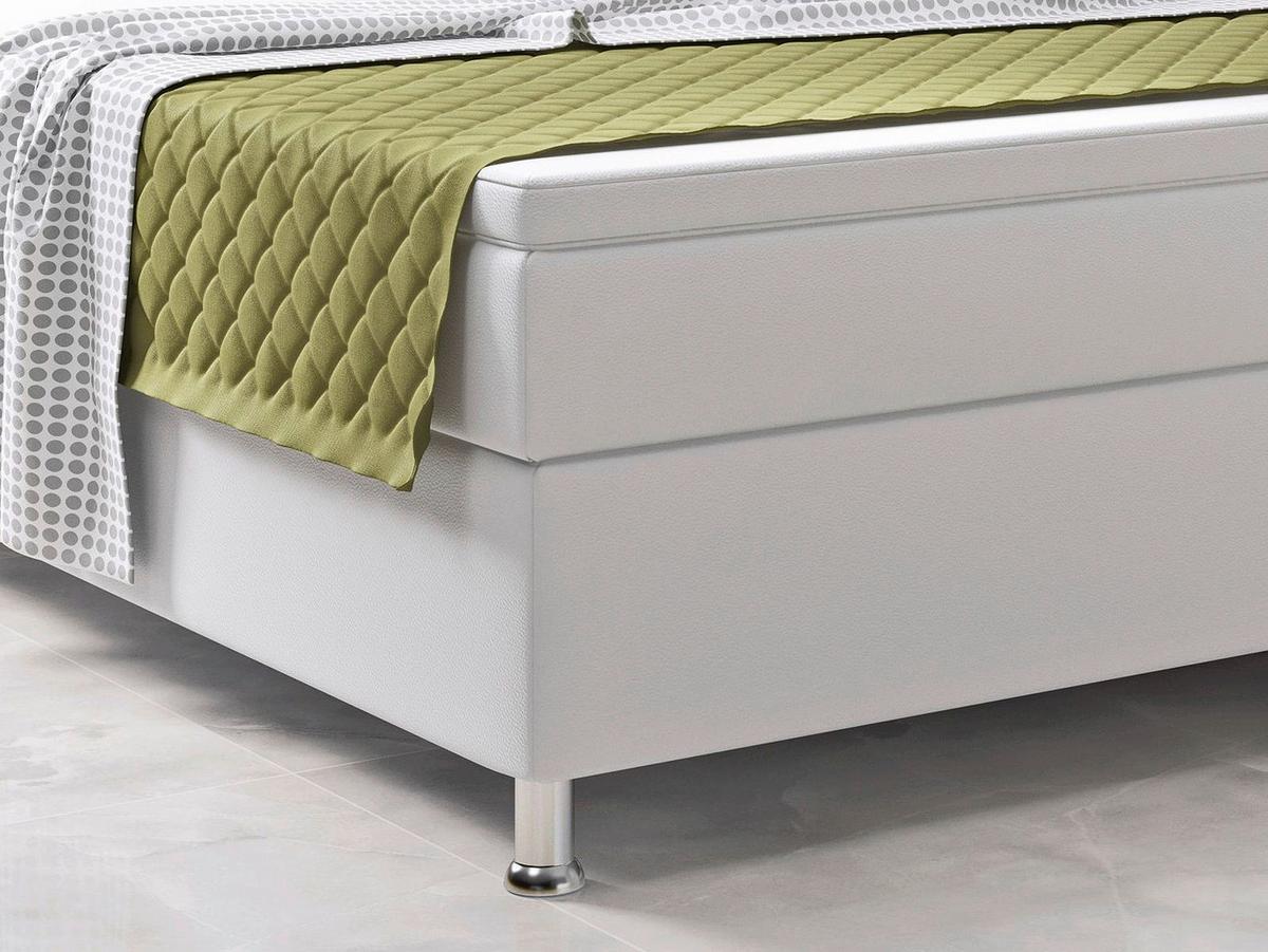 Boxspringbett Mit Topper Lederlook 180x200 Riva-F - Silberfarben/Weiß, KONVENTIONELL, Leder/Textil (180/115/210cm) - MID.YOU