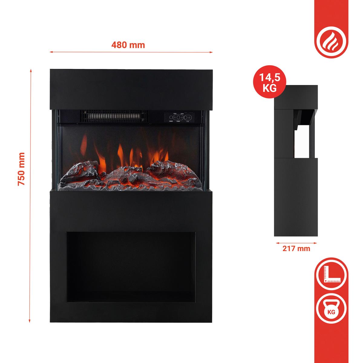 Elektrokamin Henri - Schwarz, Basics, Glas/Metall (48,0/75,0/21,7cm)