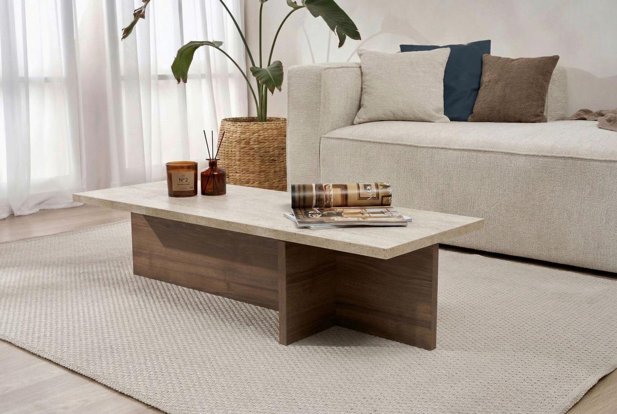 COUCHTISCH Beige/Wallnussfarben B: 120cm - Elfenbein/Walnussfarben, MODERN, Holzwerkstoff (120/30/45cm)