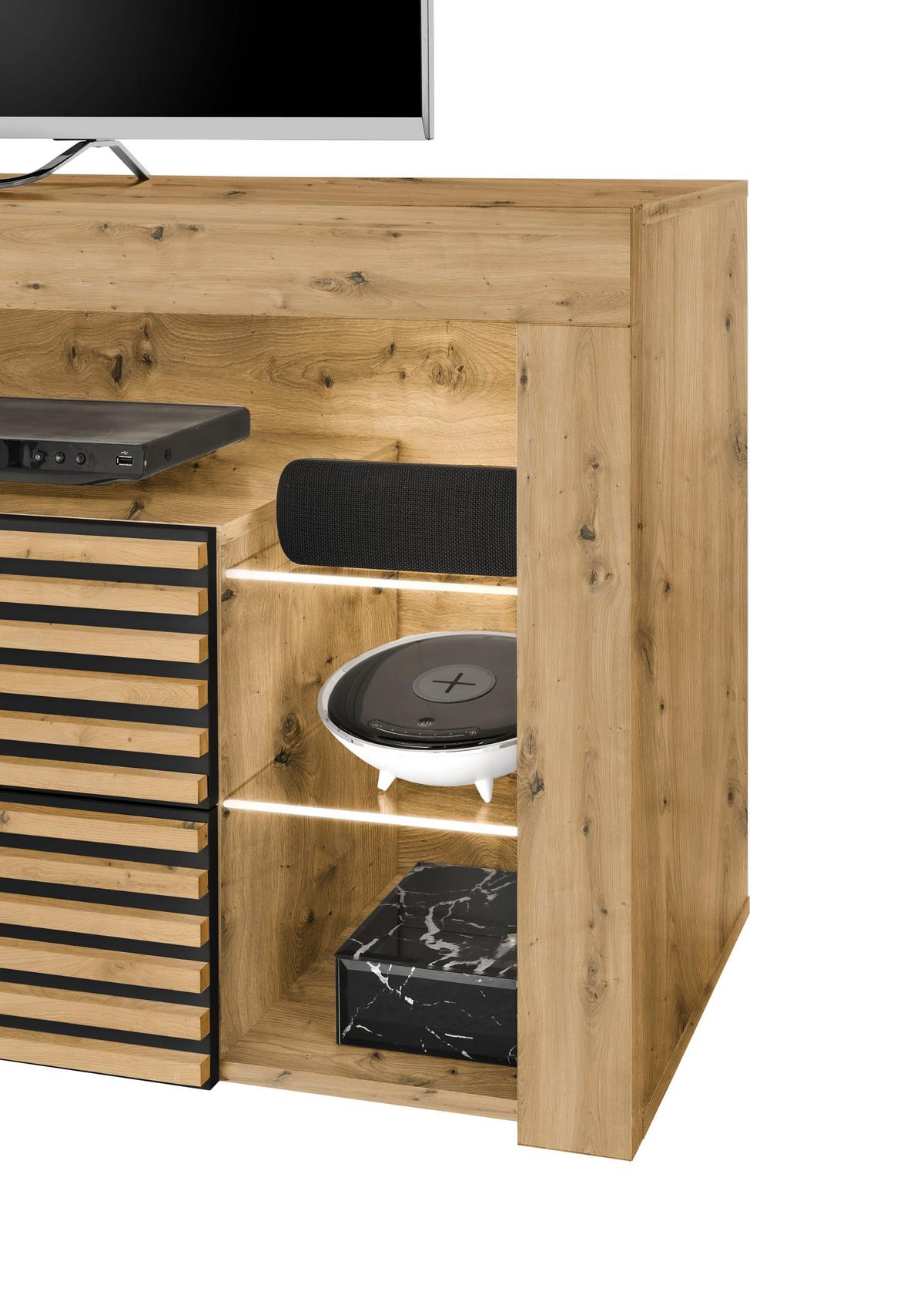 Lowboard Goal 2.0 - Silberfarben/Schwarz, Design, Glas/Holzwerkstoff (179/66/44cm) - Livetastic
