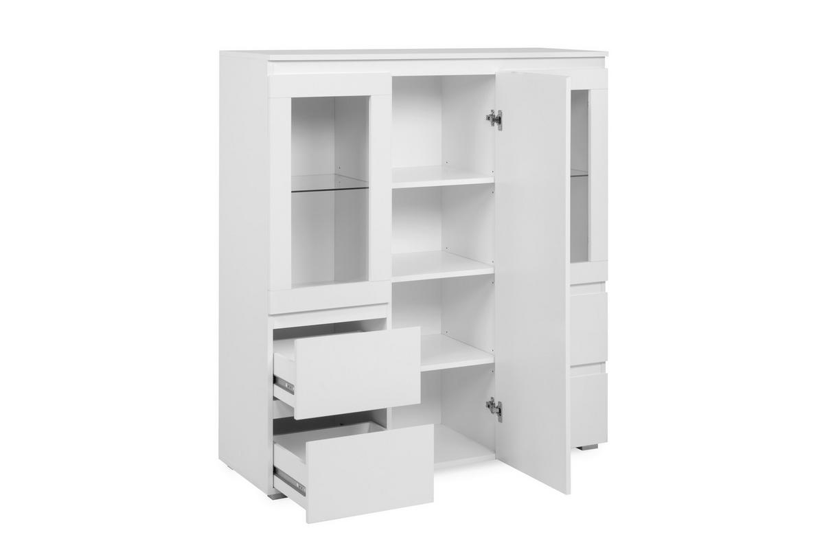 Highboard Capetown Weiß HG B: 116 cm - Weiß Hochglanz/Silberfarben, Trend, Glas/Holzwerkstoff (116/126/40cm)