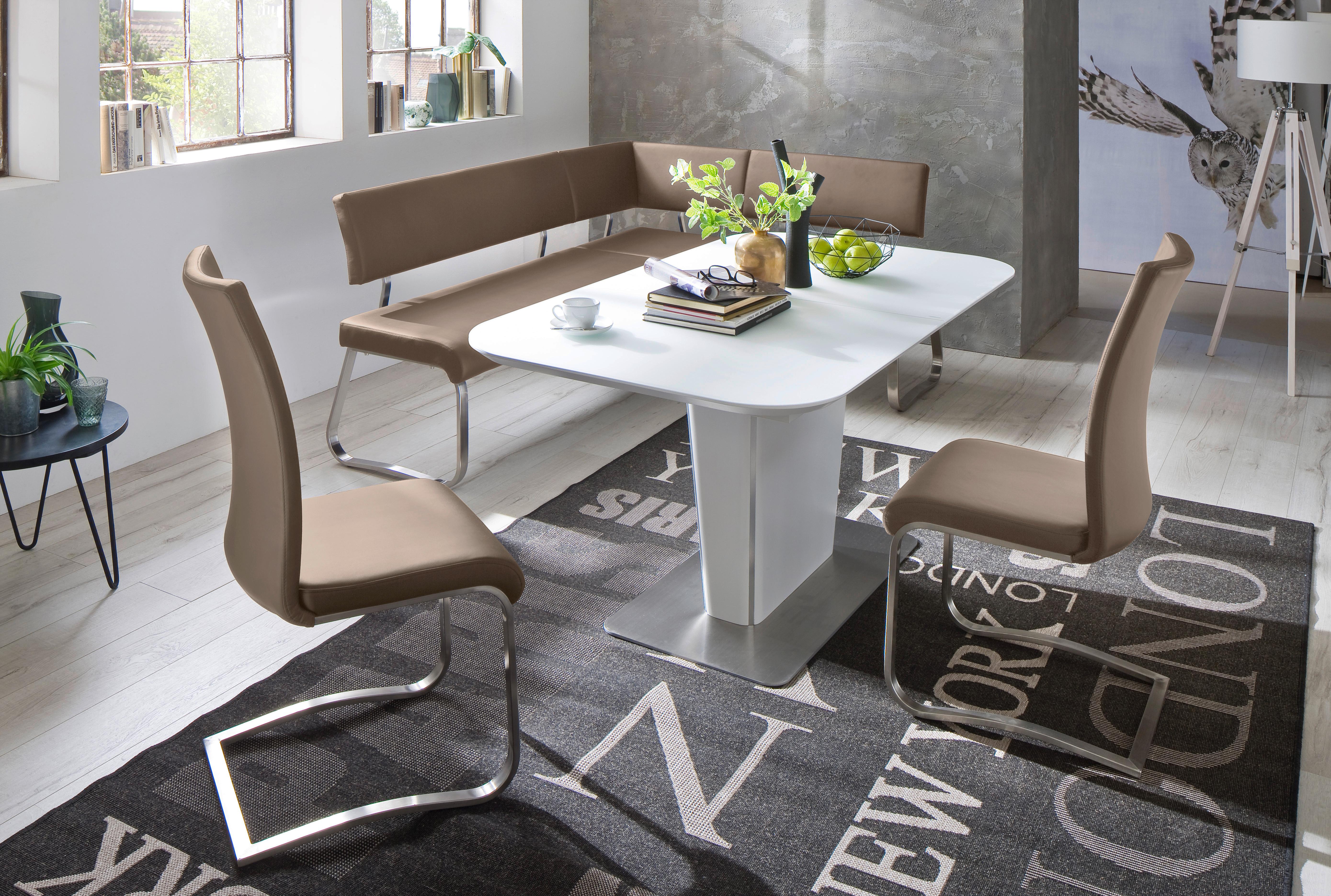 Eckbank Cappuccino Lederlook Arco 200x150 cm - Edelstahlfarben/Cappuccino, Design, Textil/Metall (200/150cm) - Livetastic