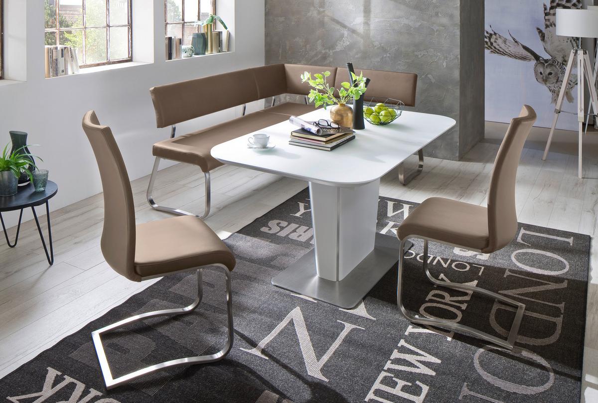 Eckbank Cappuccino Lederlook Arco 200x150 cm - Edelstahlfarben/Cappuccino, Design, Textil/Metall (200/150cm) - Livetastic