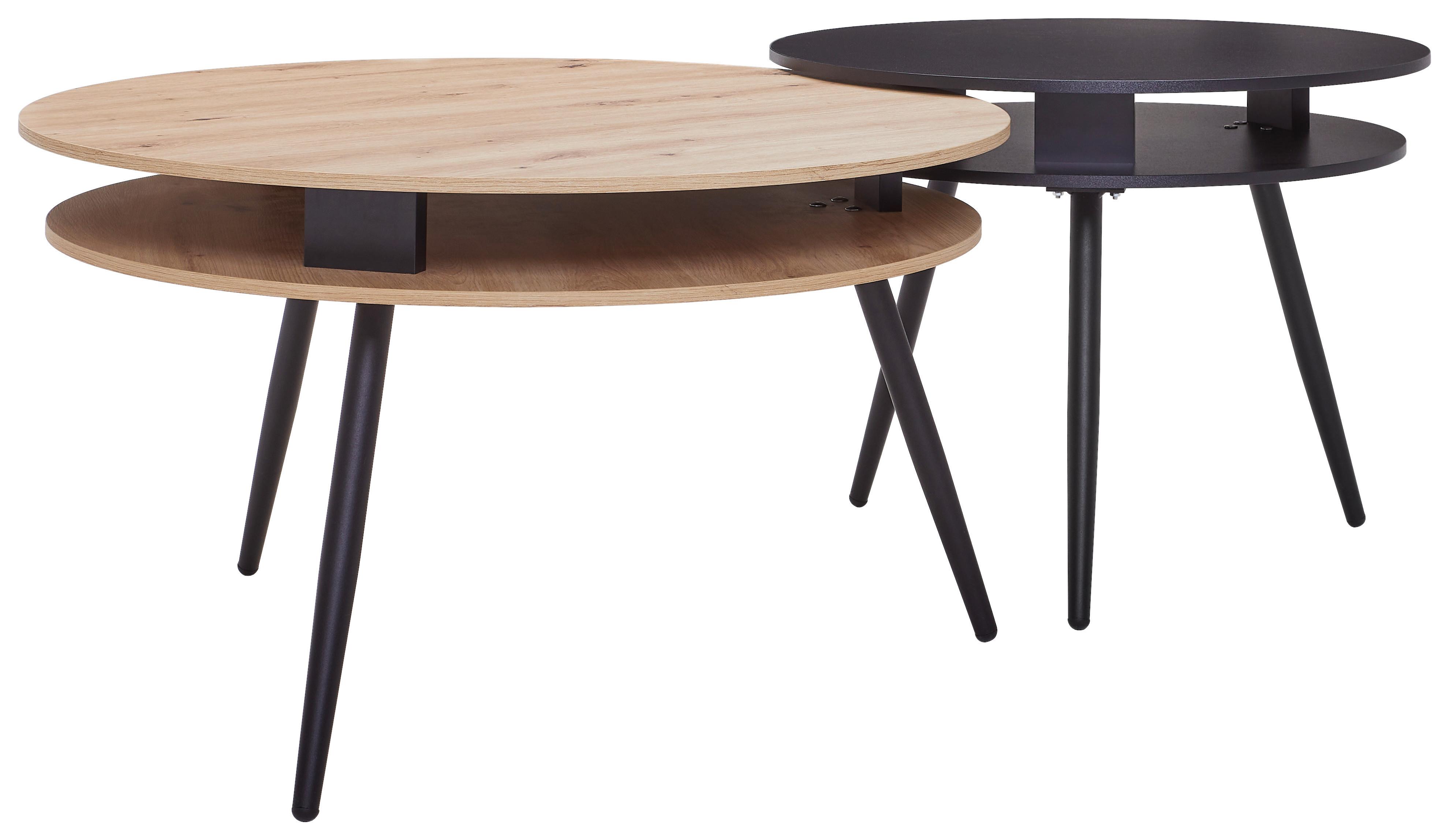 Couchtisch Rund 2er-Set Madrigal - Wildeiche/Schwarz, Basics, Holzwerkstoff (90/90/51cm) - P & B