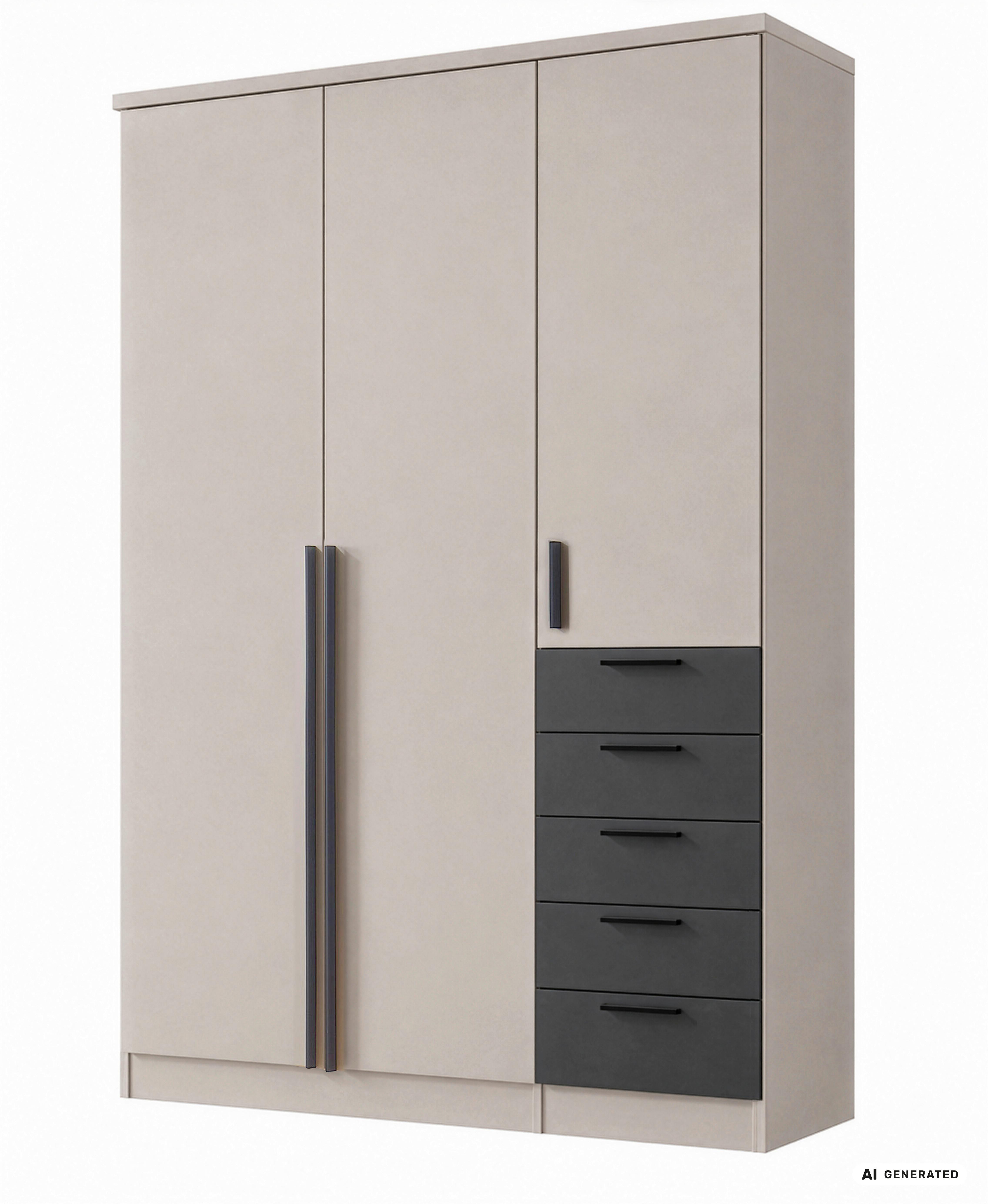 Kleiderschrank Arnis mit Schubladen B: 135,6cm - Kaschmir/Graphitfarben, Trend, Holzwerkstoff (135,6/210/52cm)