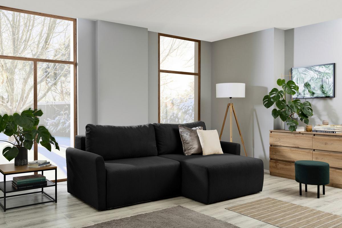 Ecksofa mit Schlaffunktion Sonos, Schwarz 228x146 cm - Ecru/Schwarz, MODERN, Textil (228/146cm)