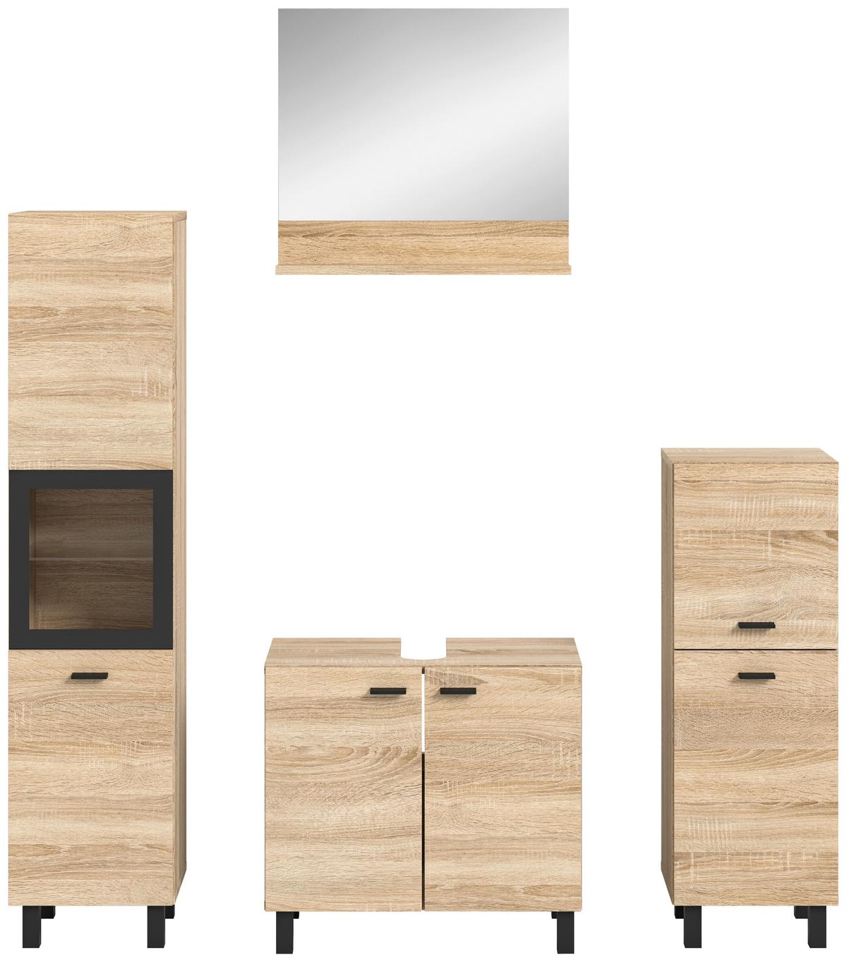 Badezimmer Boston Sonoma Eiche Dekor - Schwarz/Sonoma Eiche, MODERN, Glas/Holzwerkstoff (117cm) - MID.YOU