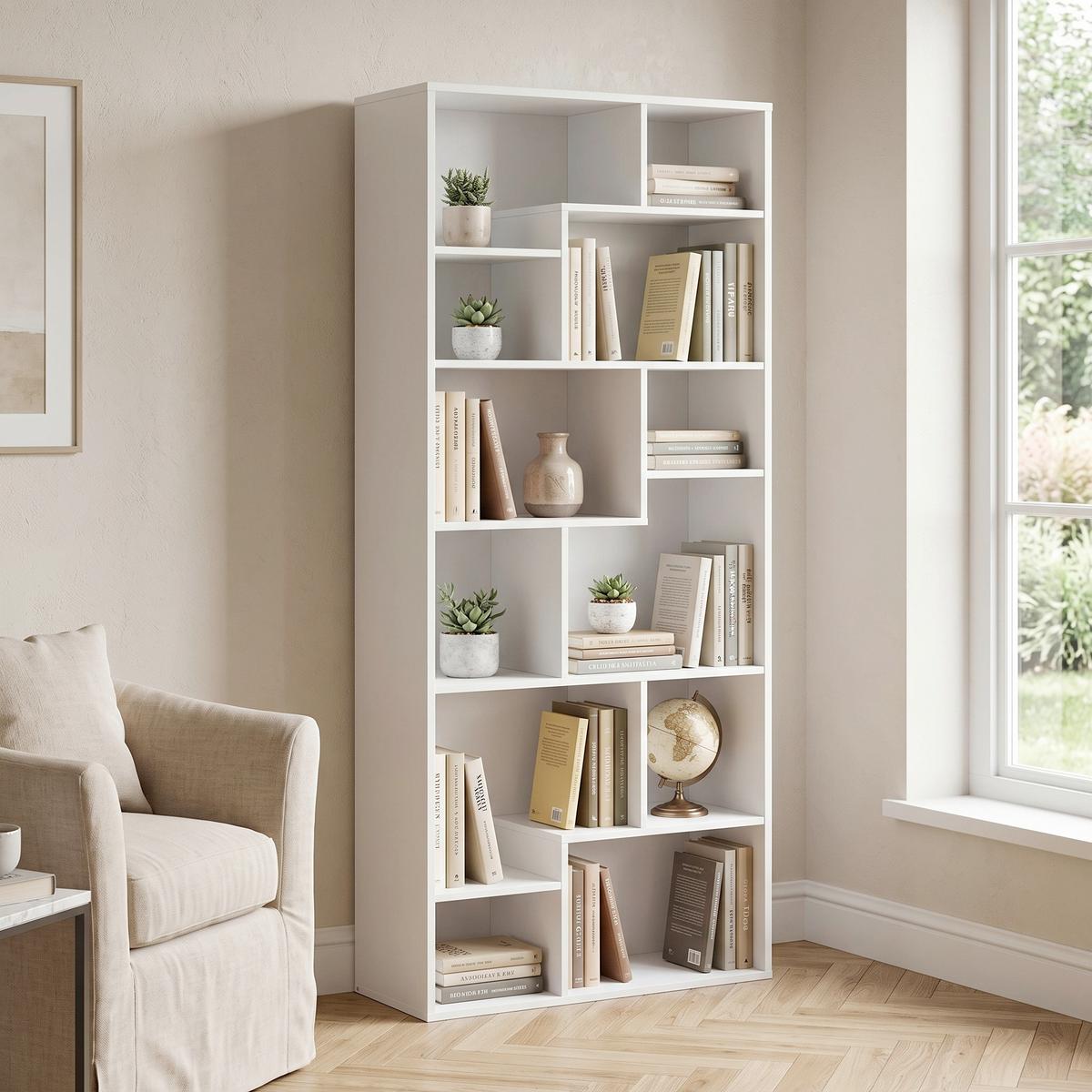 REGAL TETRIX BOOKSHELF - Weiß Hochglanz/Weiß, Design, Holzwerkstoff (87,5/197,5/33,5cm)