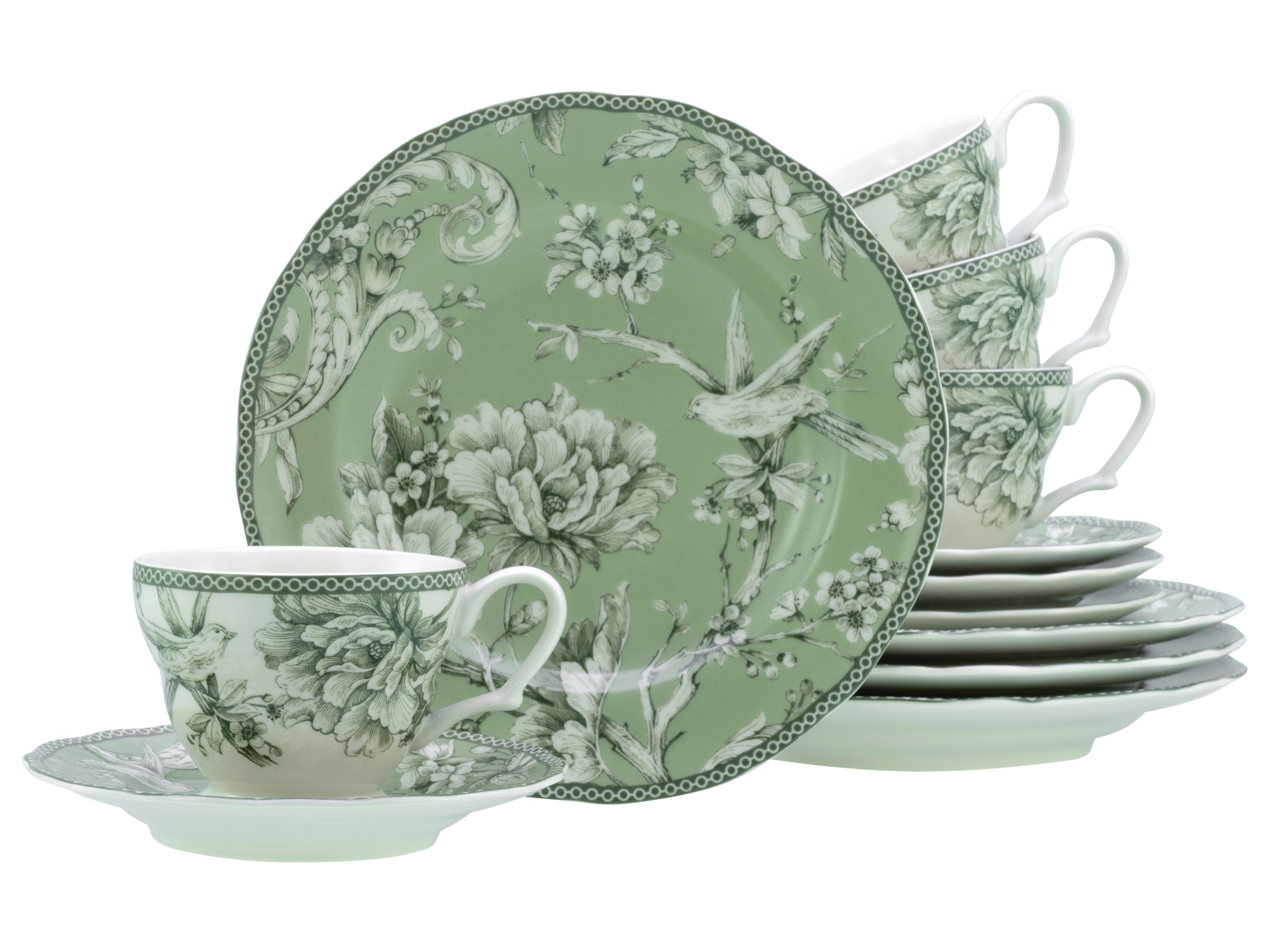 KAFFEESERVICE Grün, Weiß, 12--Teilig. - Weiß/Grün, Basics, Keramik - Creatable