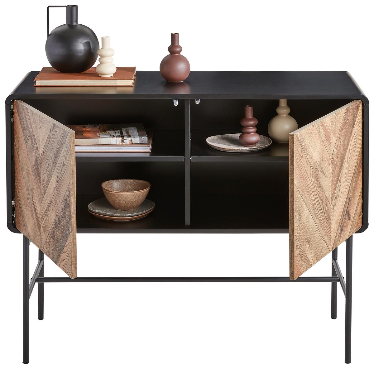 Komoda Sandy - čierna/farba duba, Modern, kov/kompozitné drevo (108/82/40cm) - MID.YOU