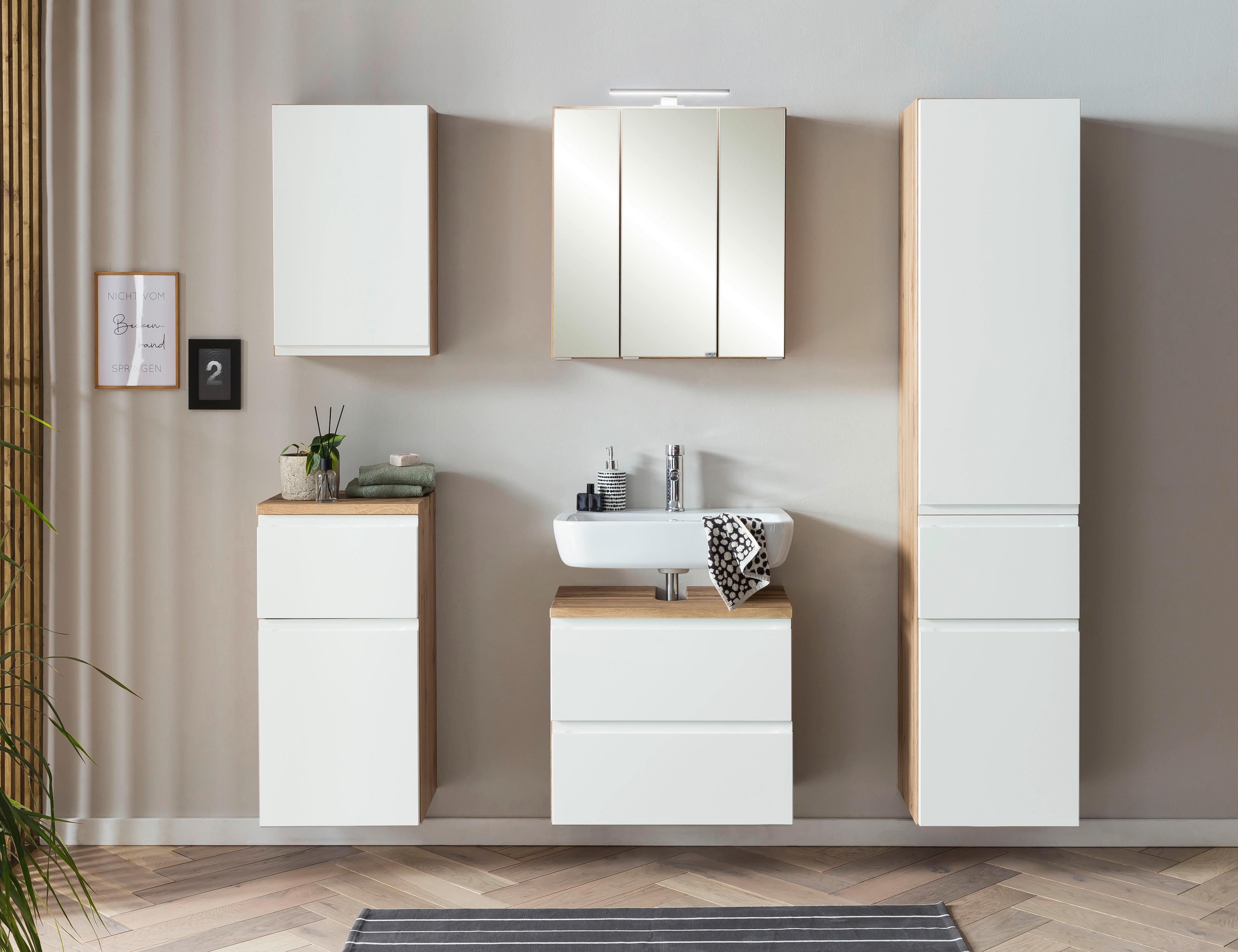 Badezimmer Unterschrank Varese BxH 40x79 cm Weiß/Holz Dekor - Eiche Wotan/Weiß, MODERN, Holzwerkstoff (40/79/35cm) - Held