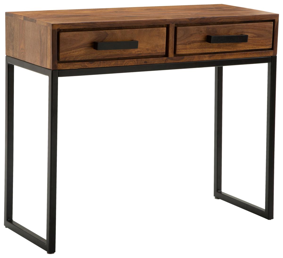 Konsolentisch mit Schubladen, Sheesham Massiv - Sheeshamfarben/Schwarz, KONVENTIONELL, Holz/Metall (90/35,5/76,5cm) - MID.YOU
