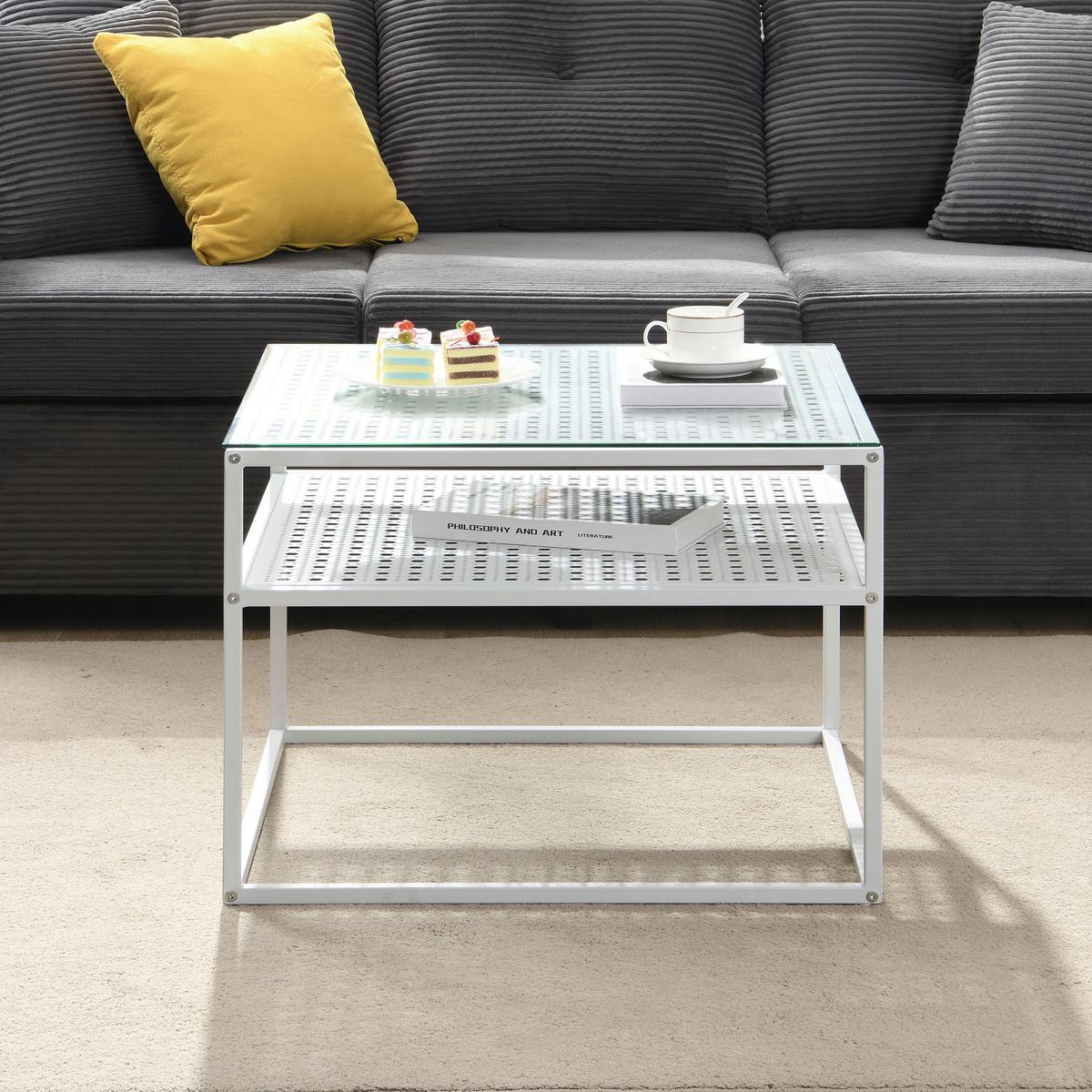 COUCHTISCH Weiß L: 60cm - Weiß, Design, Glas/Metall (60/60/45cm) - MID.YOU