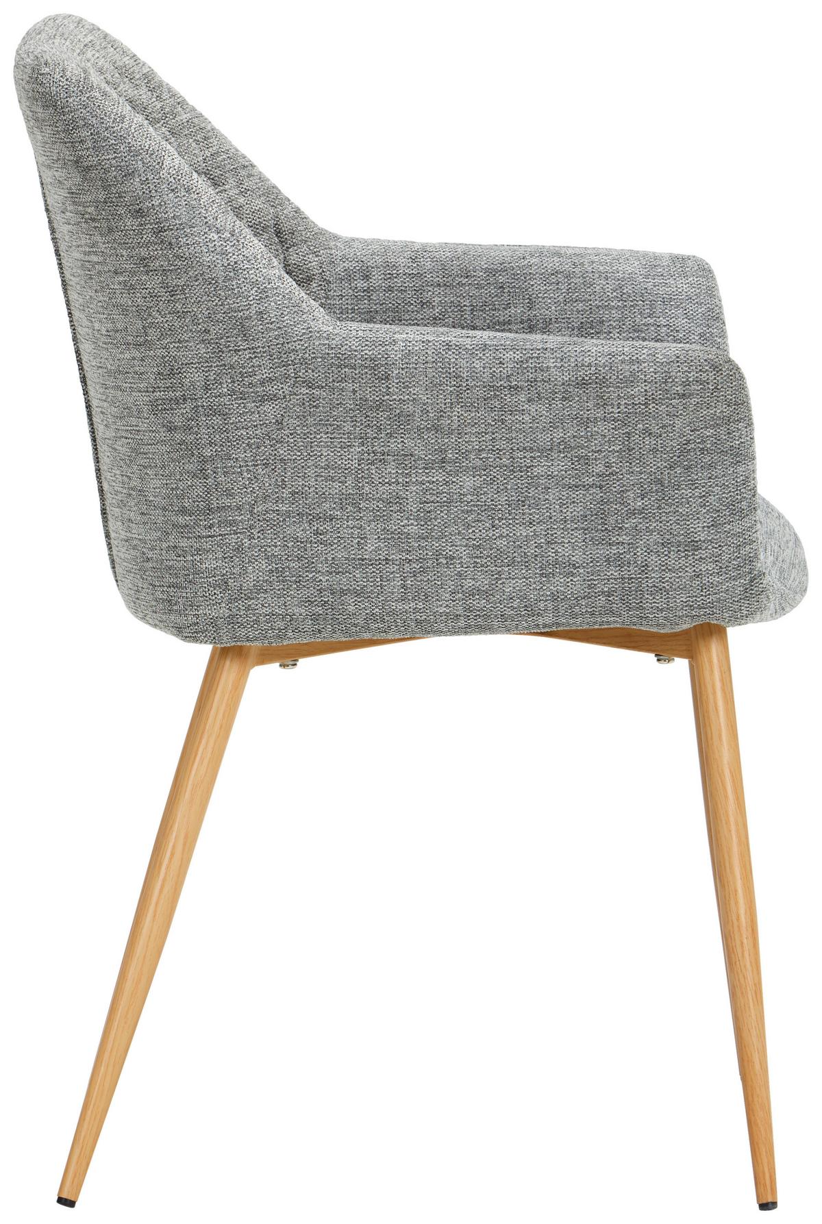 Armlehnstuhl Louisa Grau Gepolstert 2er-Set - Eichefarben/Grau, KONVENTIONELL, Holz/Textil (56,5/80/58cm) - Livetastic