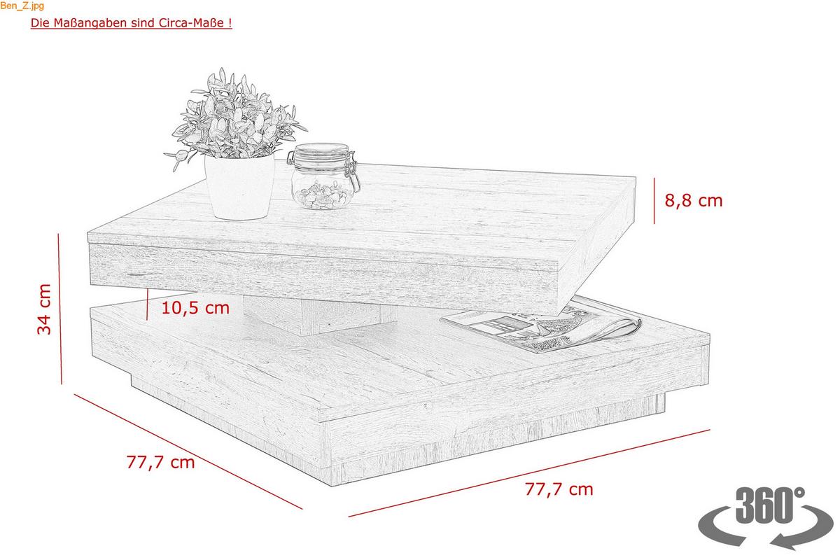 Couchtisch Ben Eiche Dekor L: 78 cm - Eichefarben, Design, Holzwerkstoff (78/78/34cm) - Livetastic