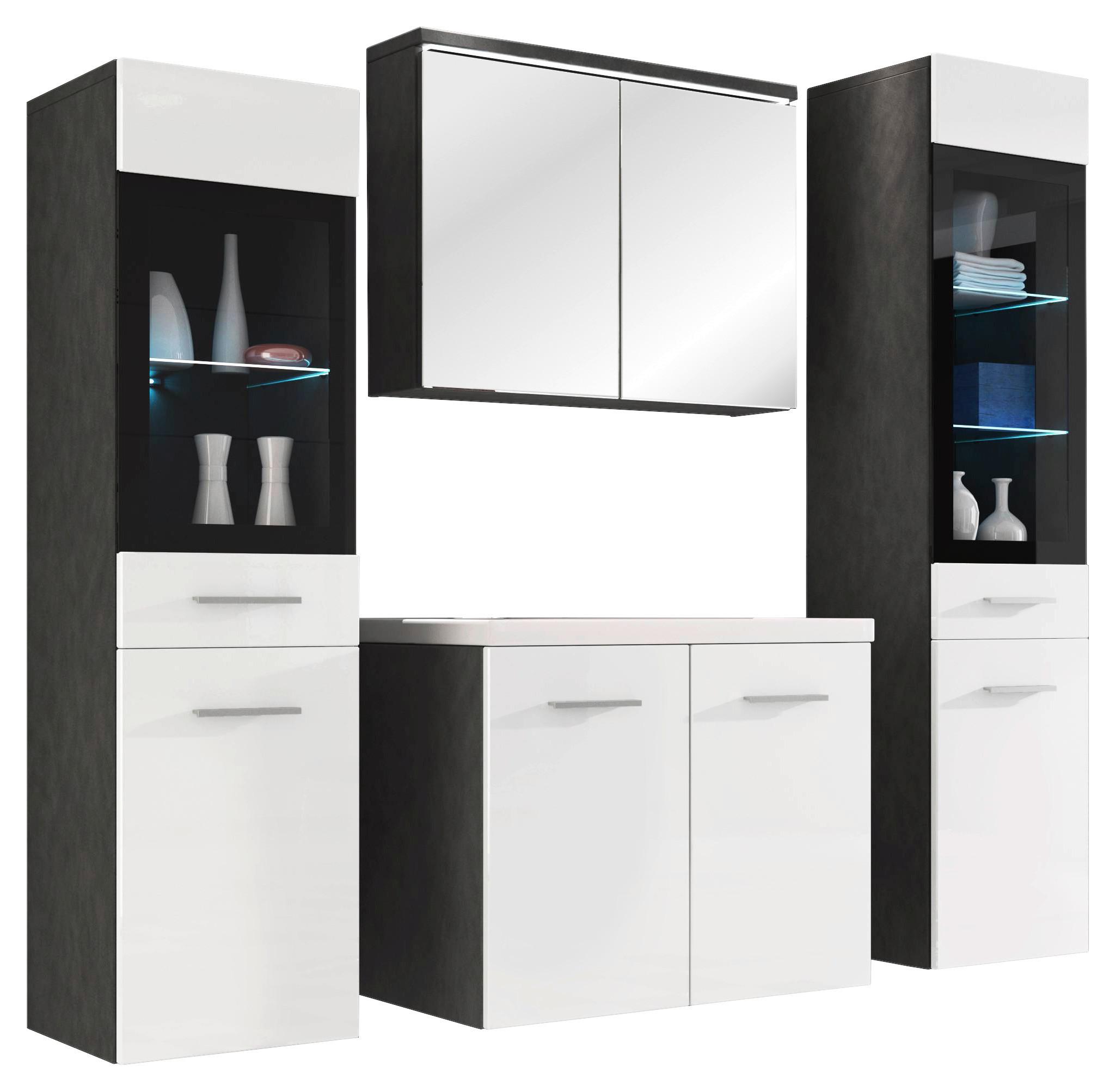 Badmöbel-set 5-tlg. Inkl. Led Madrit Anthrazit/weiss Hg - Weiß Hochglanz/Anthrazit, Basics, Glas/Holzwerkstoff (120cm) - P & B