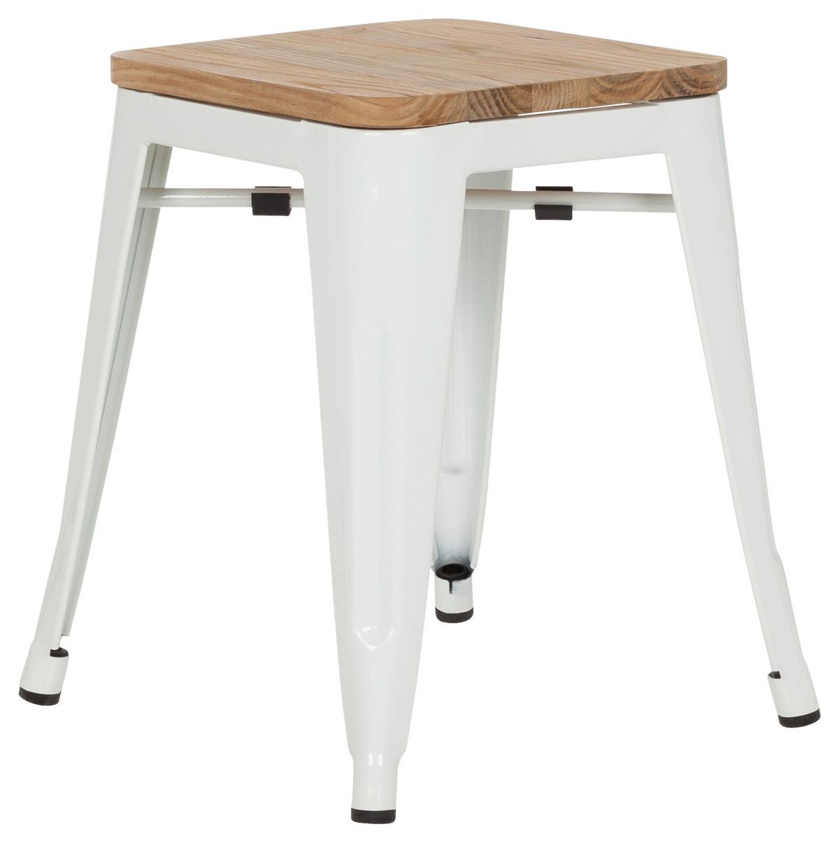 Hocker Vantaggio W Stahl/ Echtholz Braun/weiß H: 46 Cm - Braun/Weiß, Basics, Holz/Metall (39/46/39cm) - MID.YOU