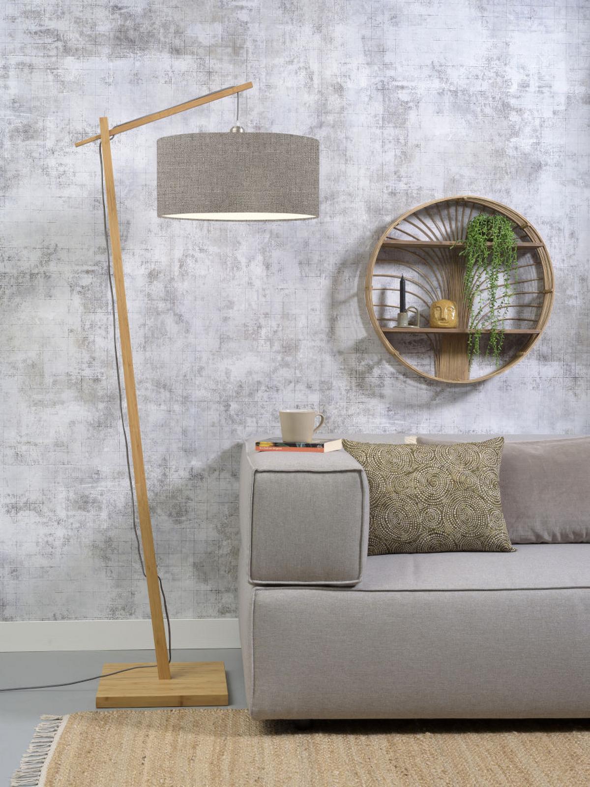 Stehlampe Andes Hellbraun/ Naturfarben mit Fußschalter - Hellbraun/Naturfarben, Design, Holz/Textil (70/176cm) - Good & Mojo