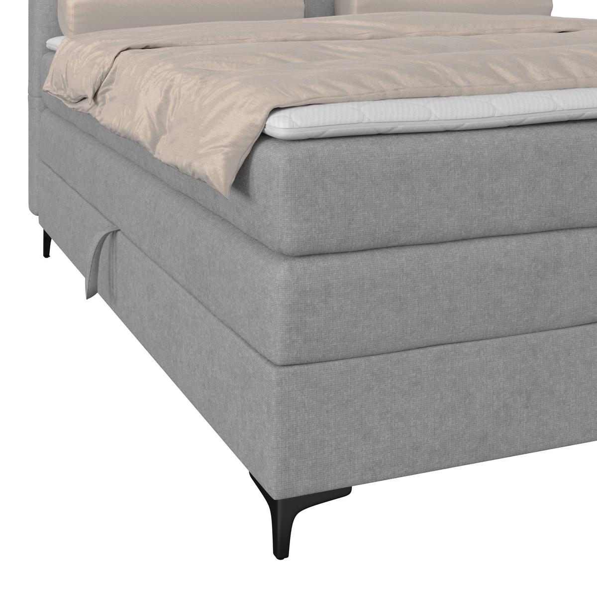 Boxspringbett MITTO Hellgrau 140x200 cm - Hellgrau/Schwarz, KONVENTIONELL, Textil/Metall (140/200cm)