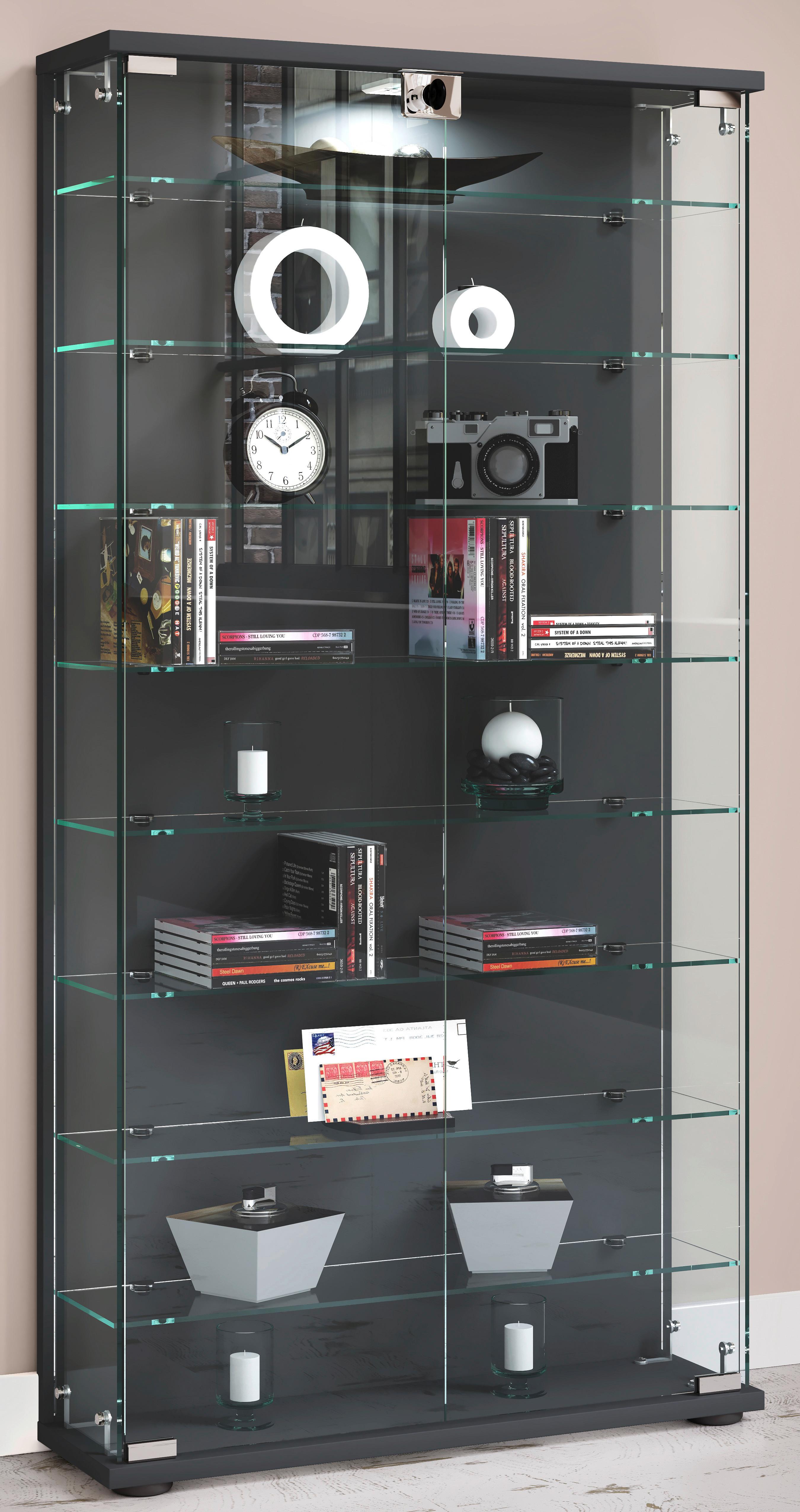 Vitrine Stelas Anthrazit B: 59 cm - Transparent/Anthrazit, Design, Glas/Holzwerkstoff (59/114/17cm) - MID.YOU